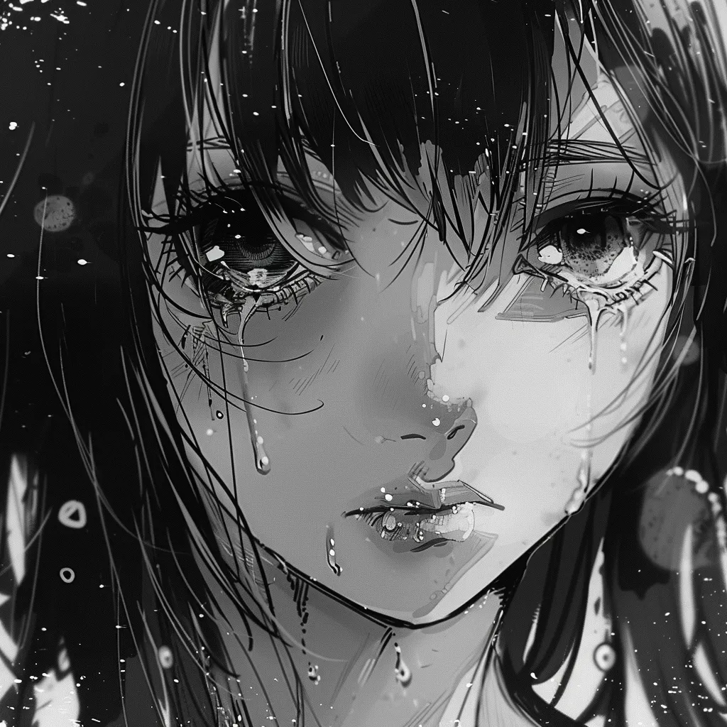 sad anime black and white pfp