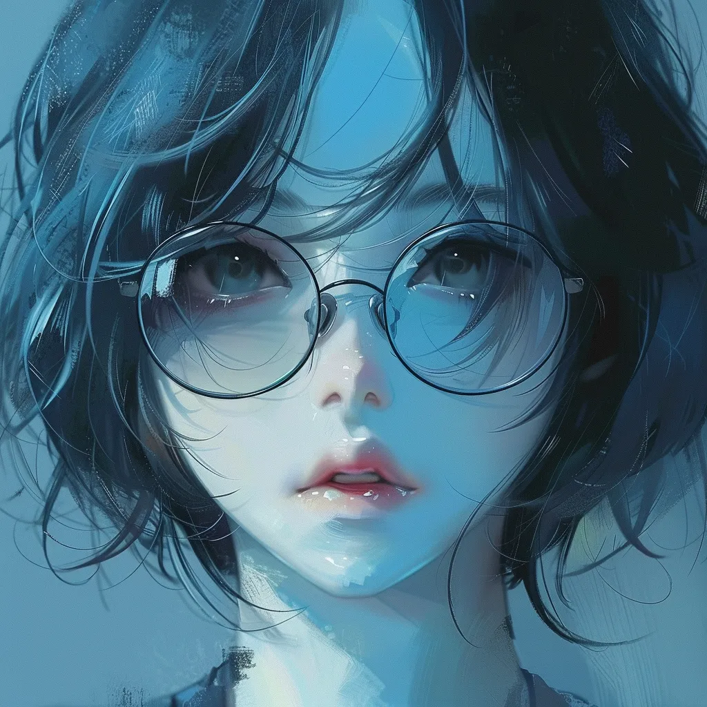 anime pfp glasses glasses, study, blue, unknown, girl