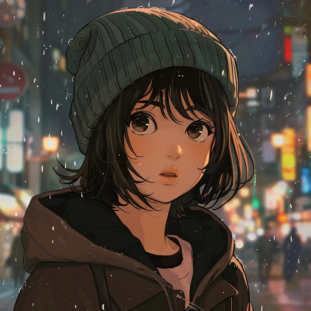 sweaty anime pfp nico, lofi, ghibli, rain, winter