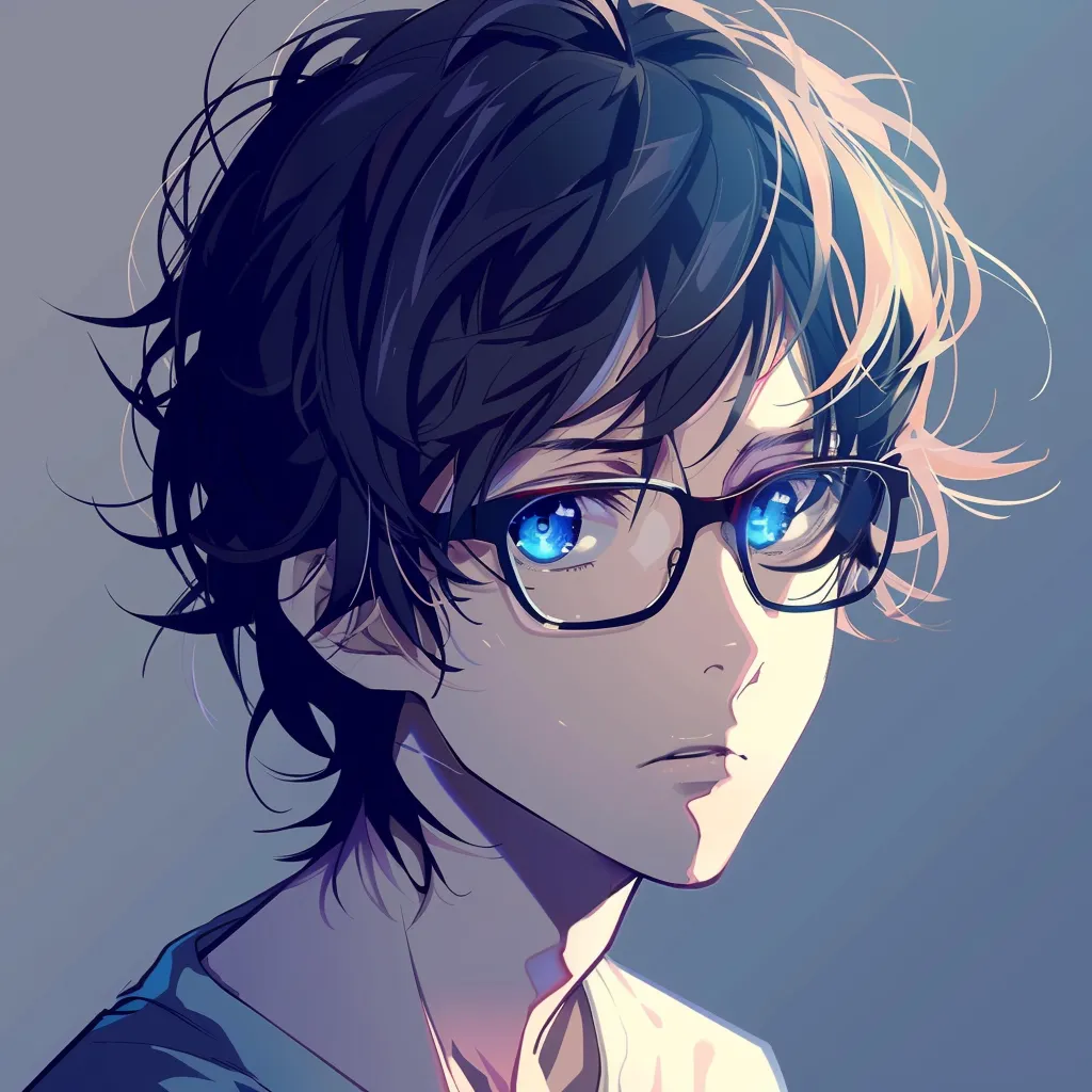 anime pfp with glasses glasses, blue, anime, unknown, sigma