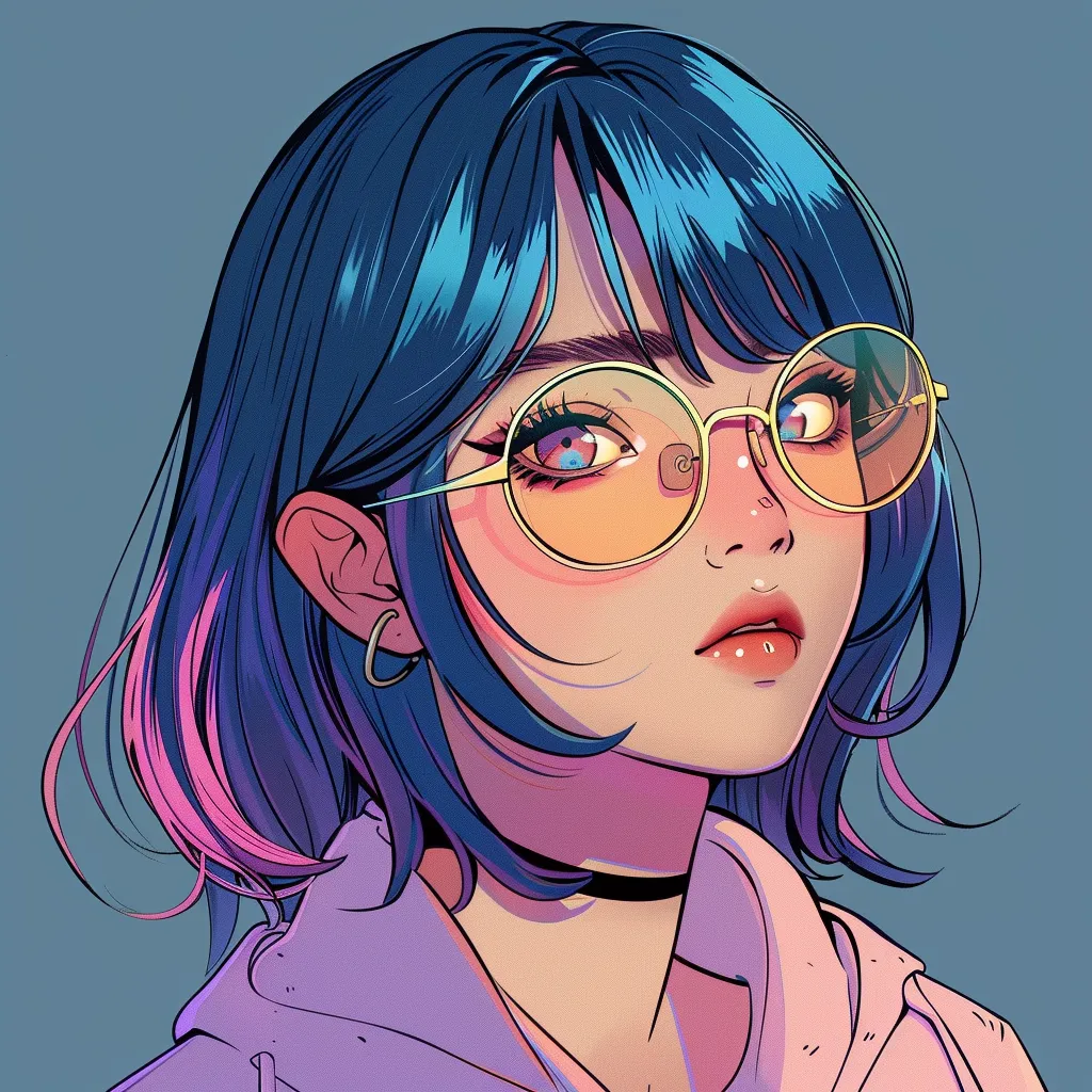 tiktok pfp anime glasses, study, pastel, violet, girl