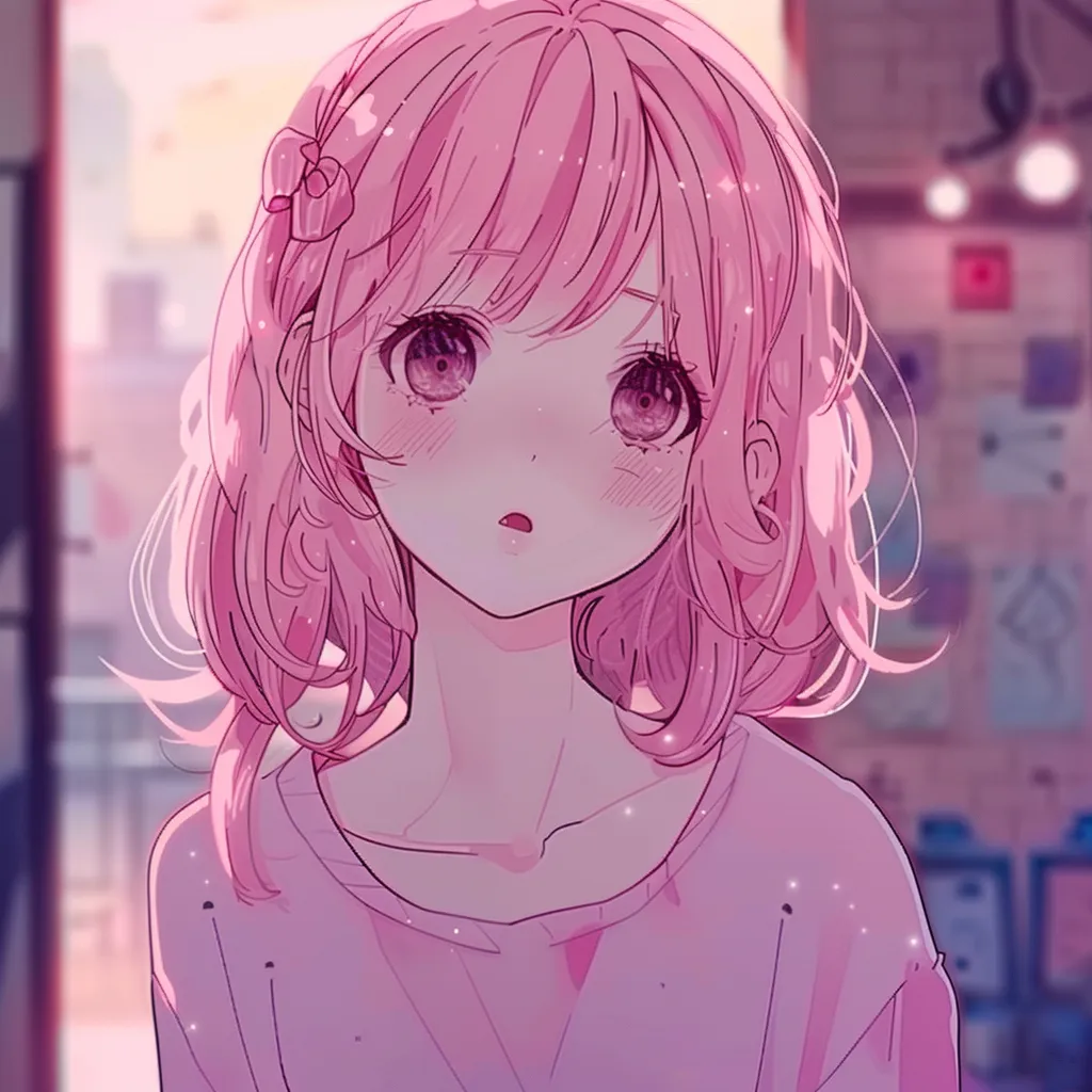 kawaii pink anime pfp pink, kawaii, yoimiya, lofi, luka