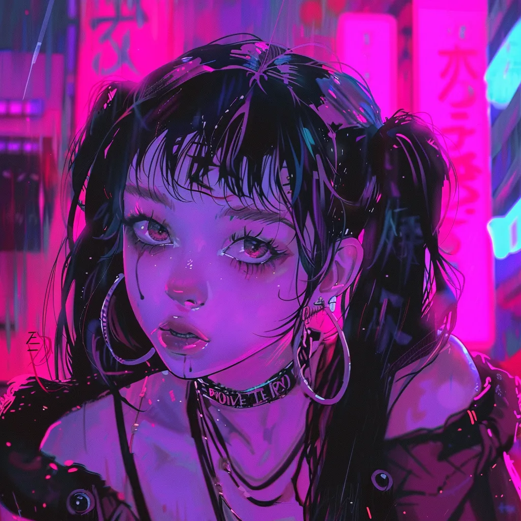 weirdcore anime pfp neon, grunge, uta, violet, lofi