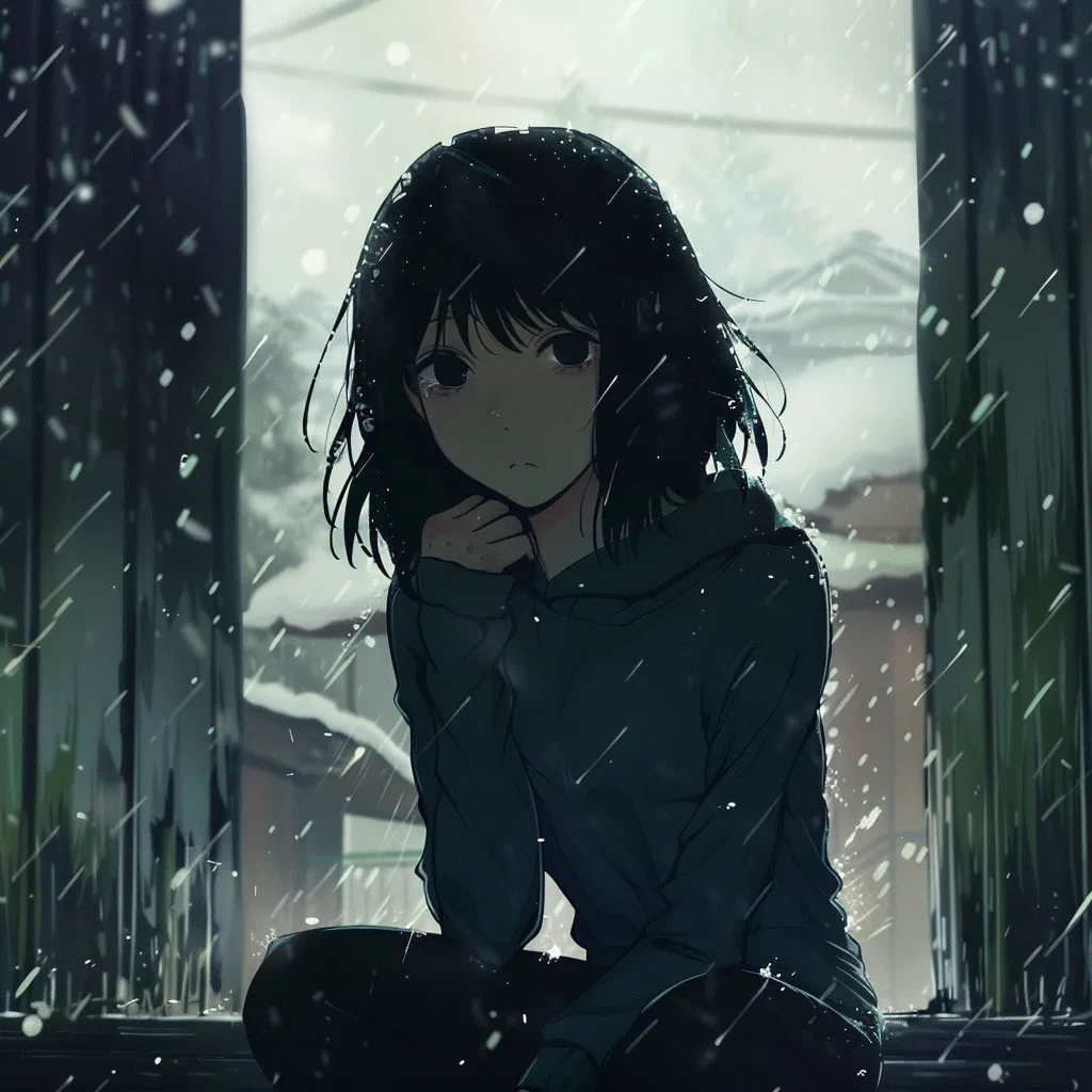 lonely anime pfp rain, winter, unknown, cold, hanako