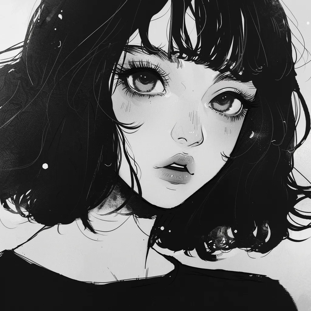 girl anime pfp black and white