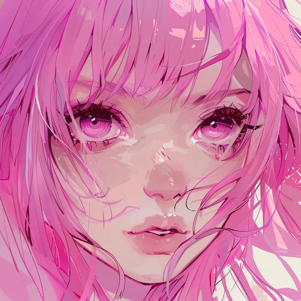 light anime pfp pink, madoka, tear, luka, violet