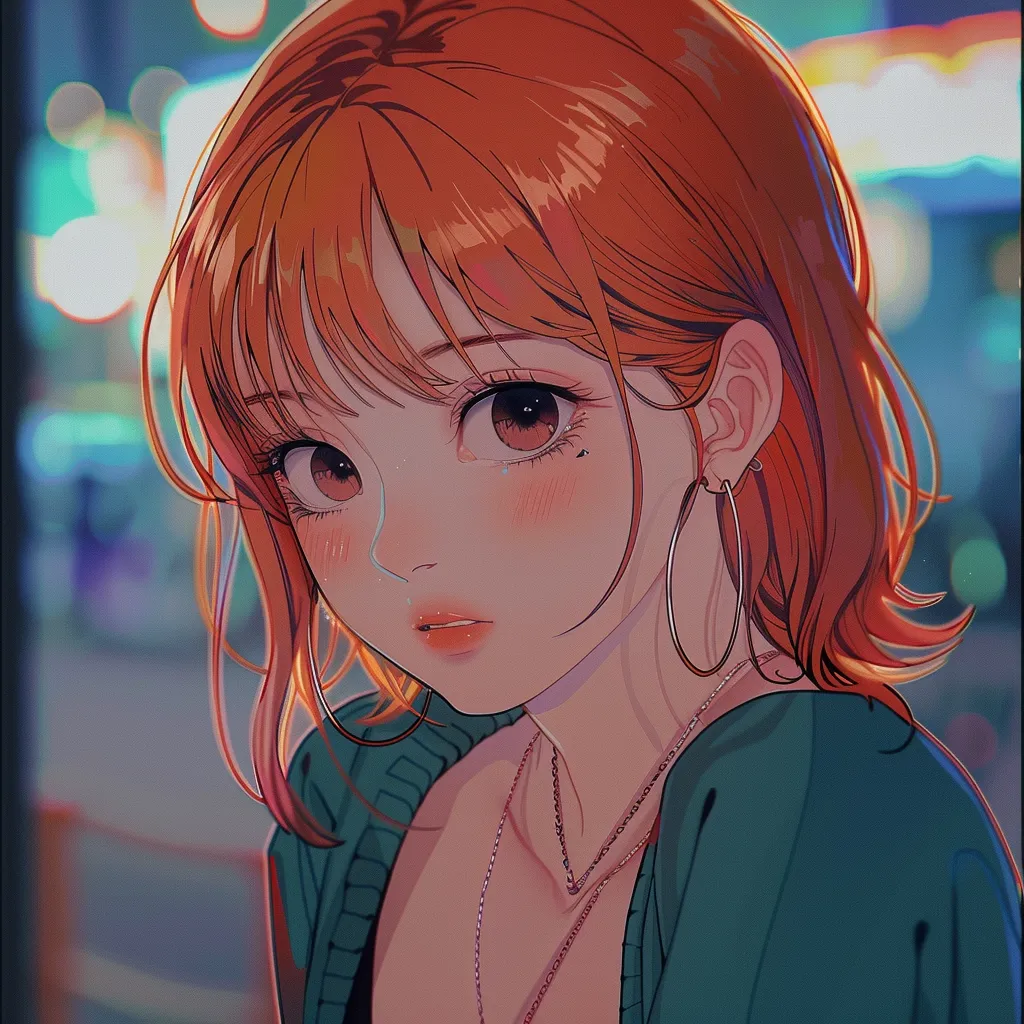 tiktok anime pfp neon, girl, lofi, study, orihime