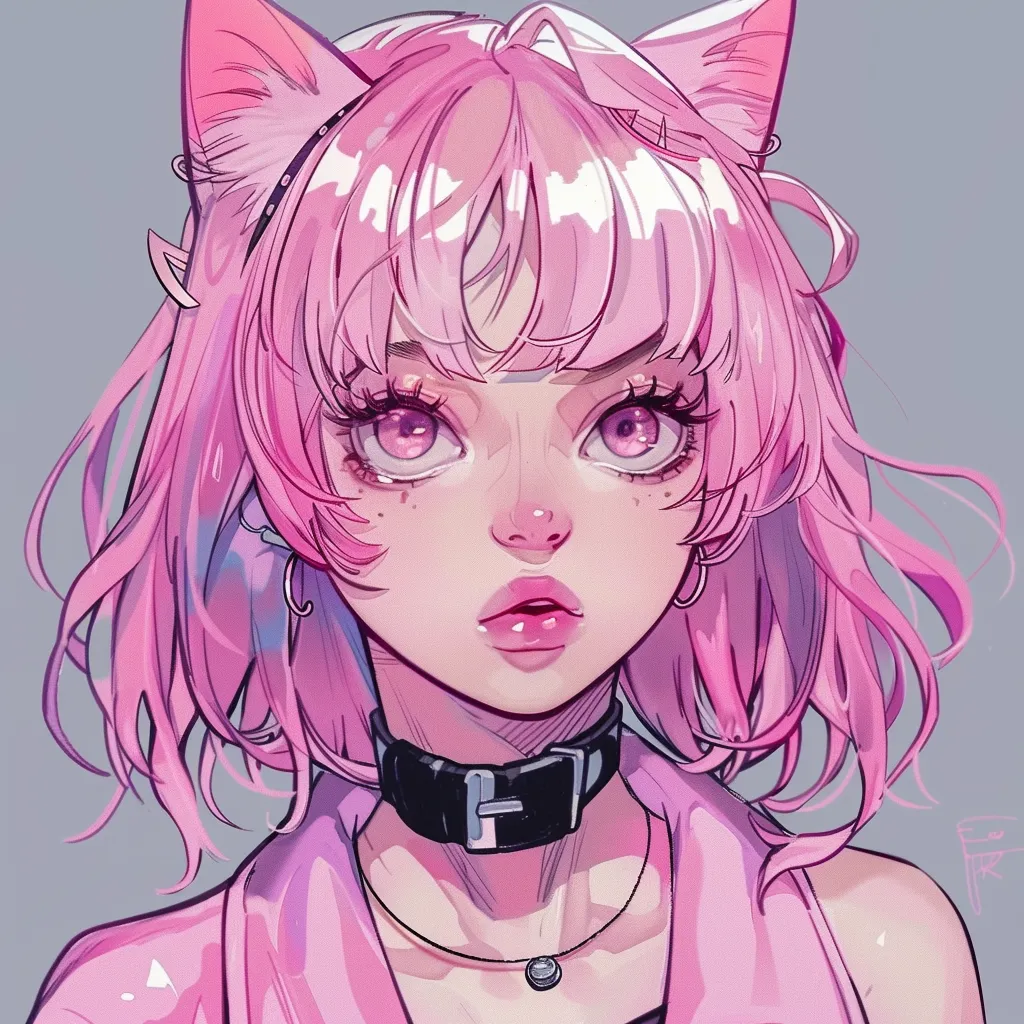 popular anime pfp kitty, pink, stray, cat, luka