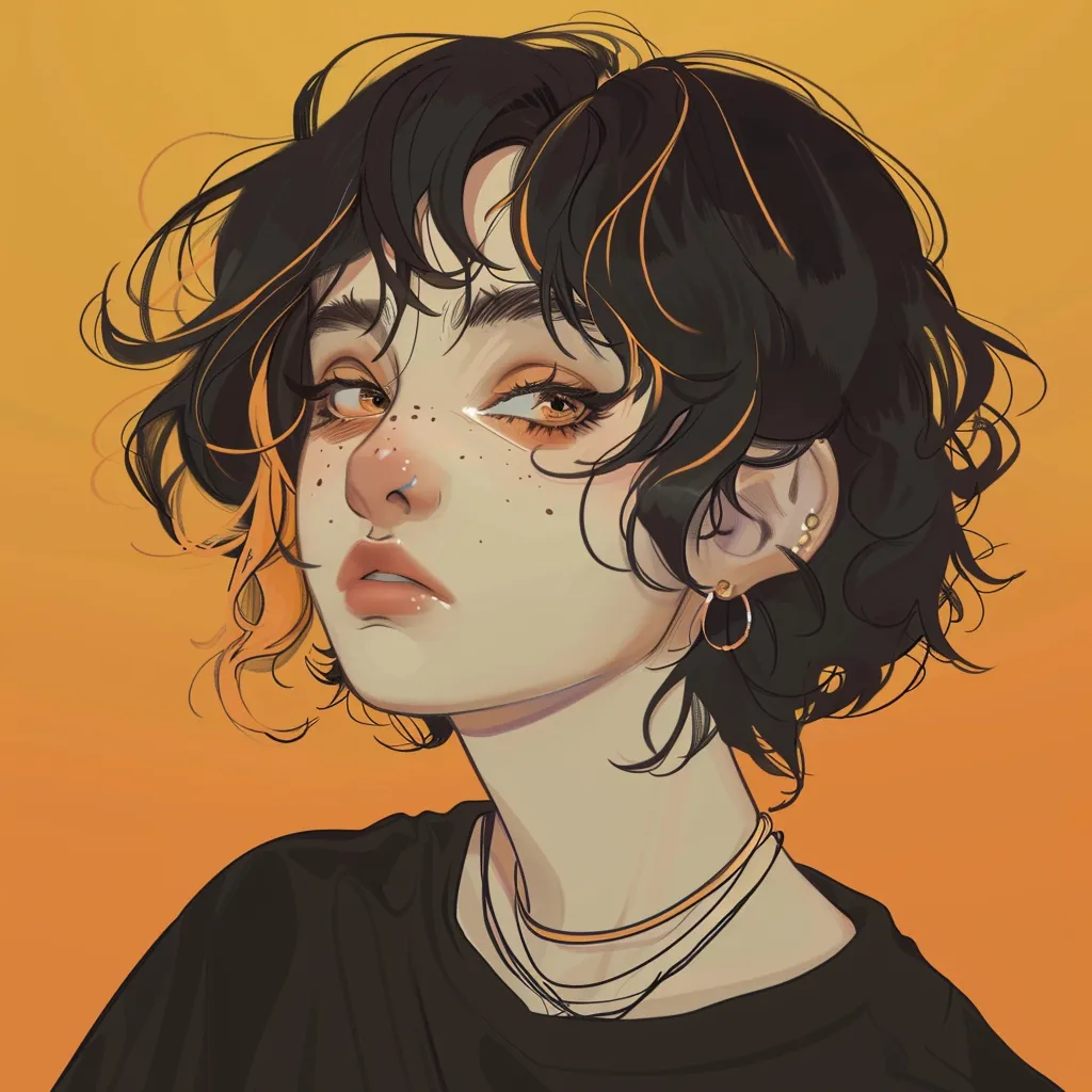 non binary anime pfp orange, lofi, study, vent, yellow