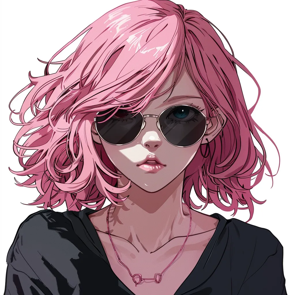 anime pfp with glasses sunglasses, pink, girl, luka, yoimiya