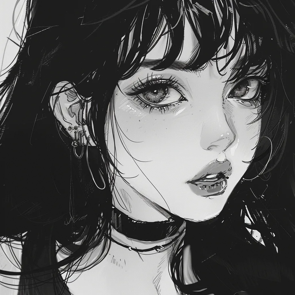 anime girl pfp black and white aesthetic