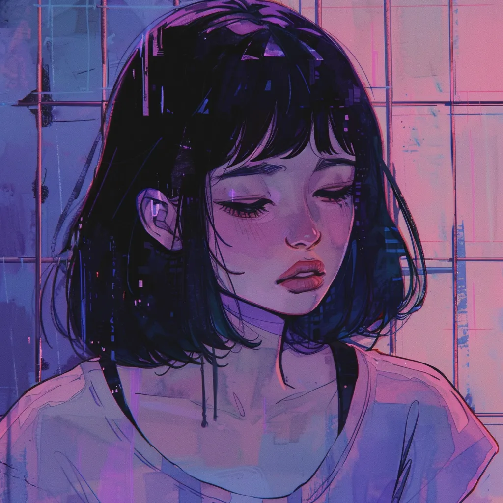 anime icons aesthetic lofi, vent, violet, rain, neon