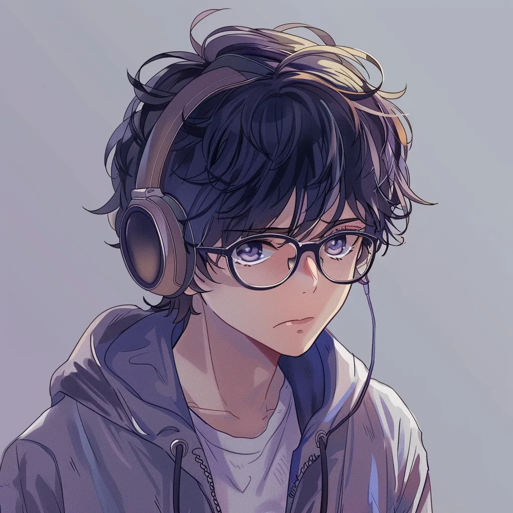 alone anime pfp headphones, glasses, nerd, study, hoodie