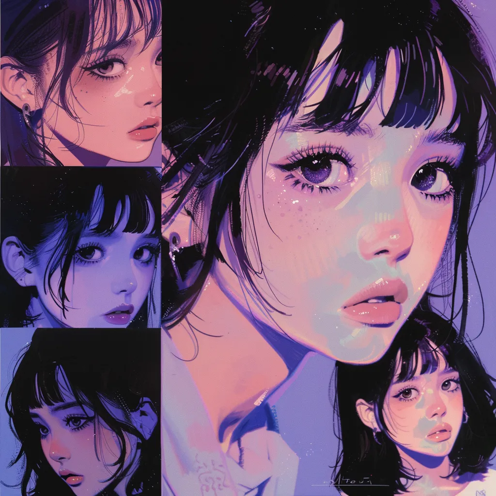 anime icons aesthetic study, violet, lofi, girl, uta