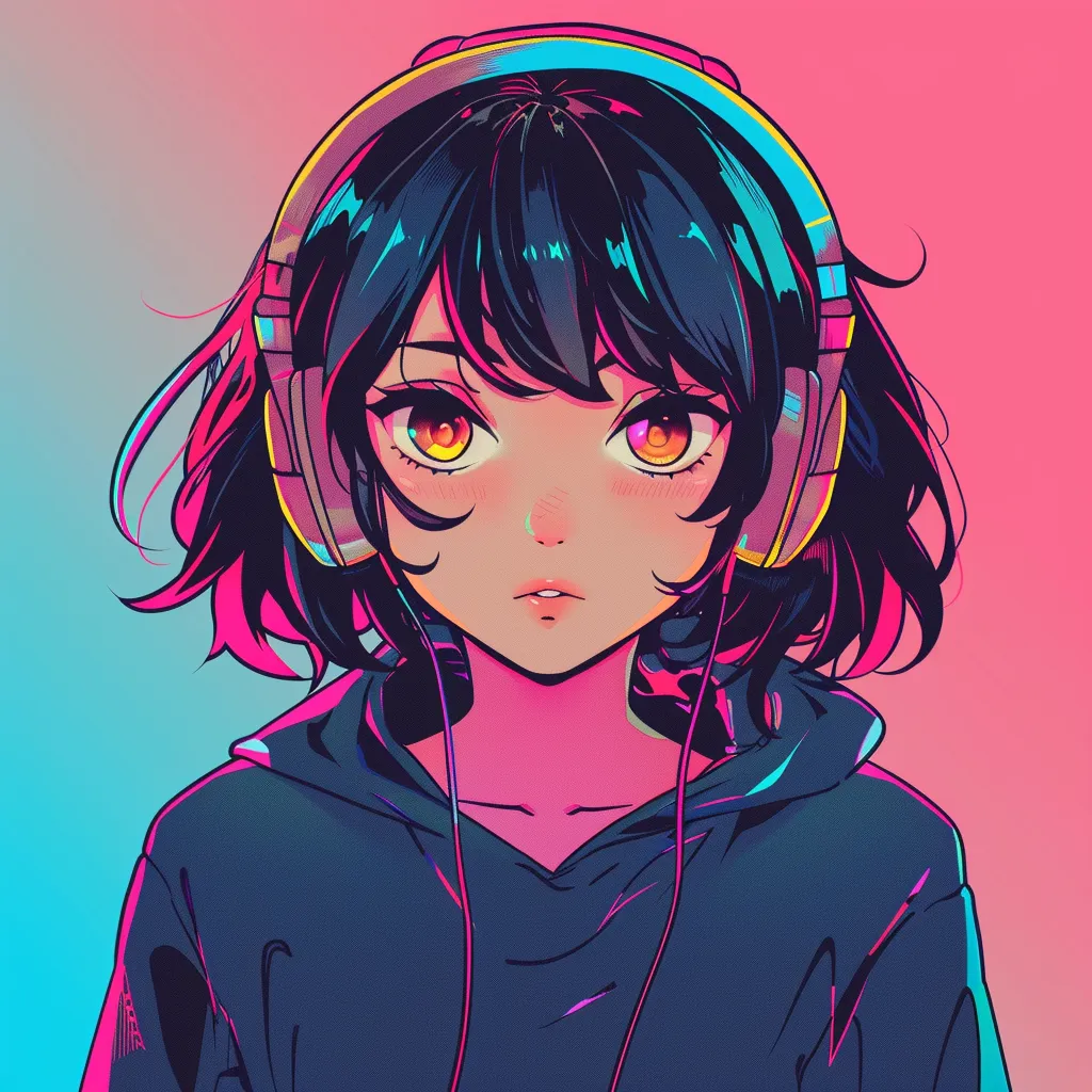 unique anime pfp neon, nico, omori, girl, pastel
