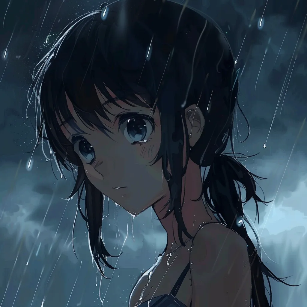 lonely anime pfp rain, tear, megumi, unknown