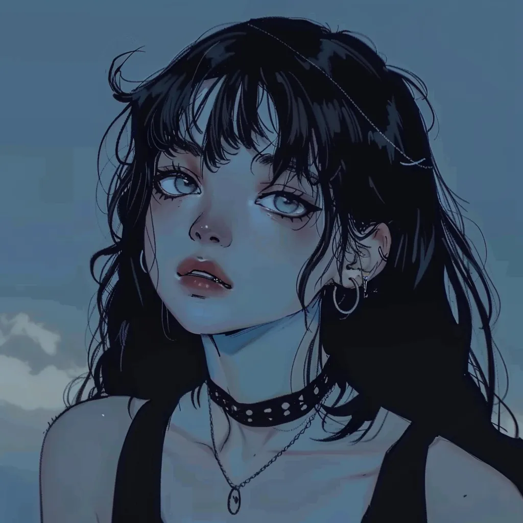 tiktok pfp anime tear, lofi, goth, girl, blue