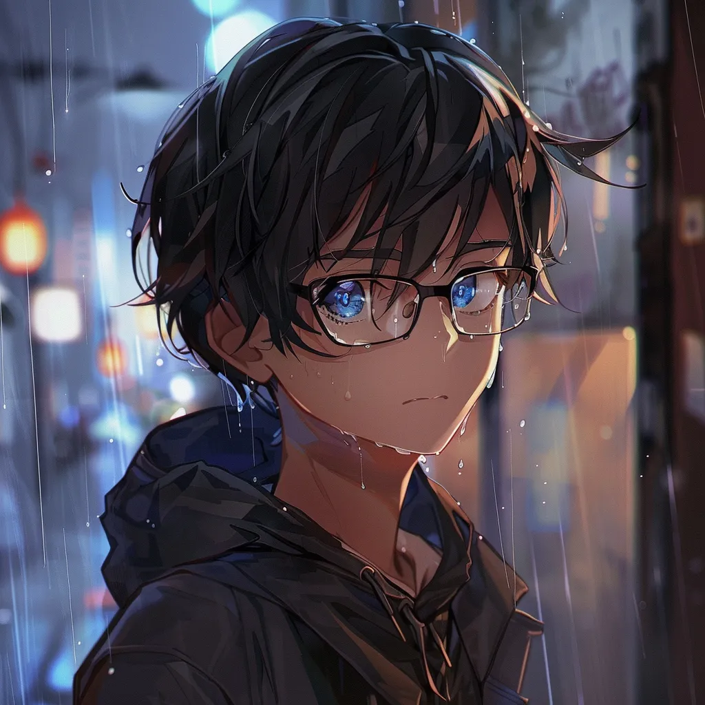 unique anime pfp rain, glasses, lofi, eren