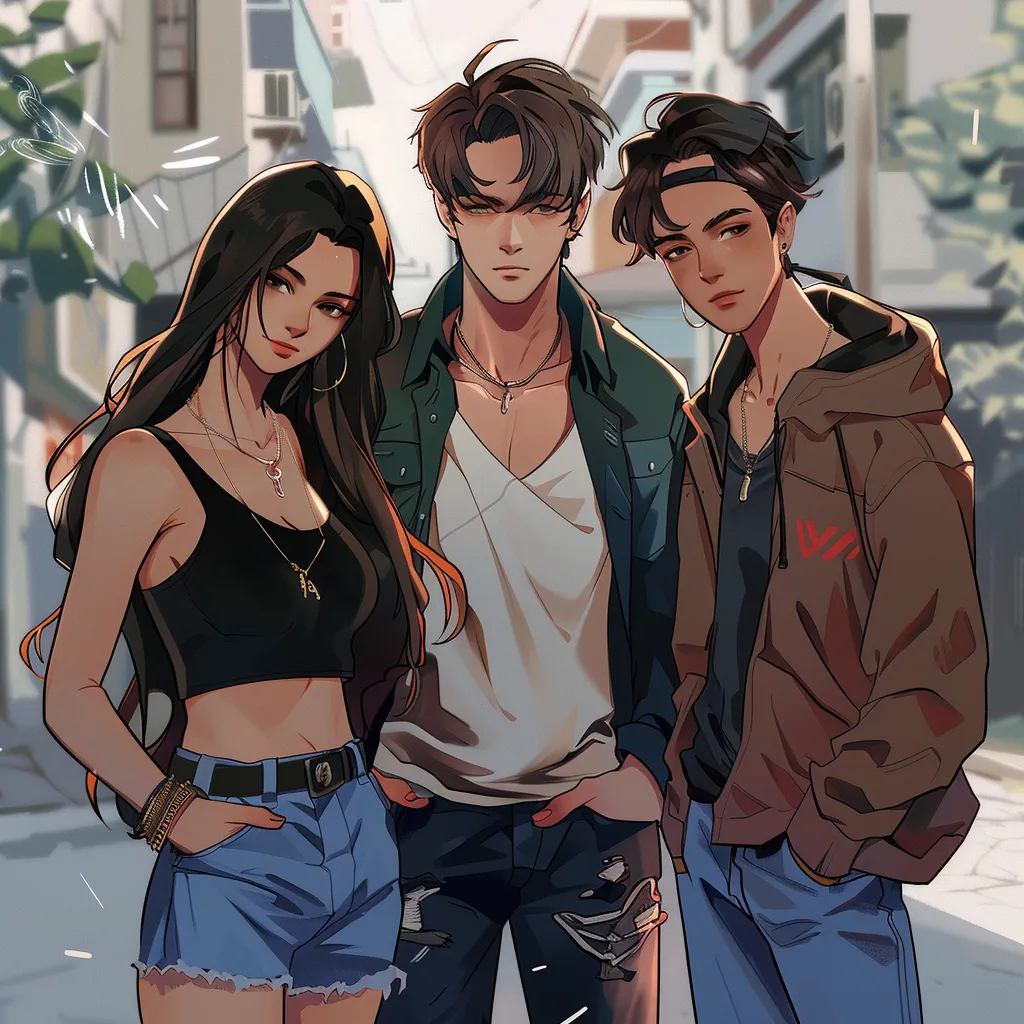 trio anime pfp trio, zepeto, kpop, study, jeans