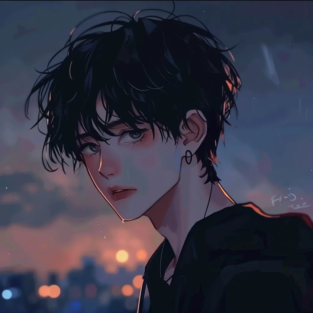 guy anime pfp lofi, tear, stray, lonely, rain