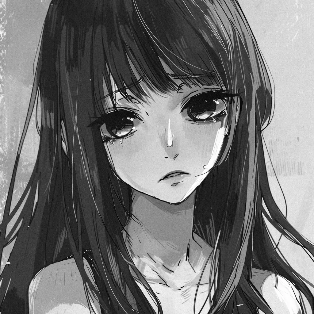 sad anime black and white pfp