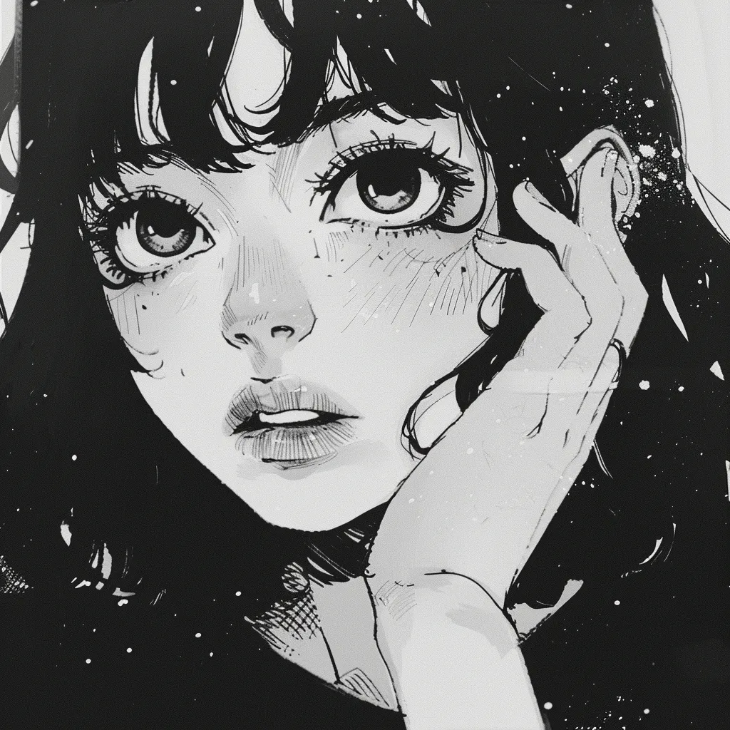 cute aesthetic anime girl pfp black and white