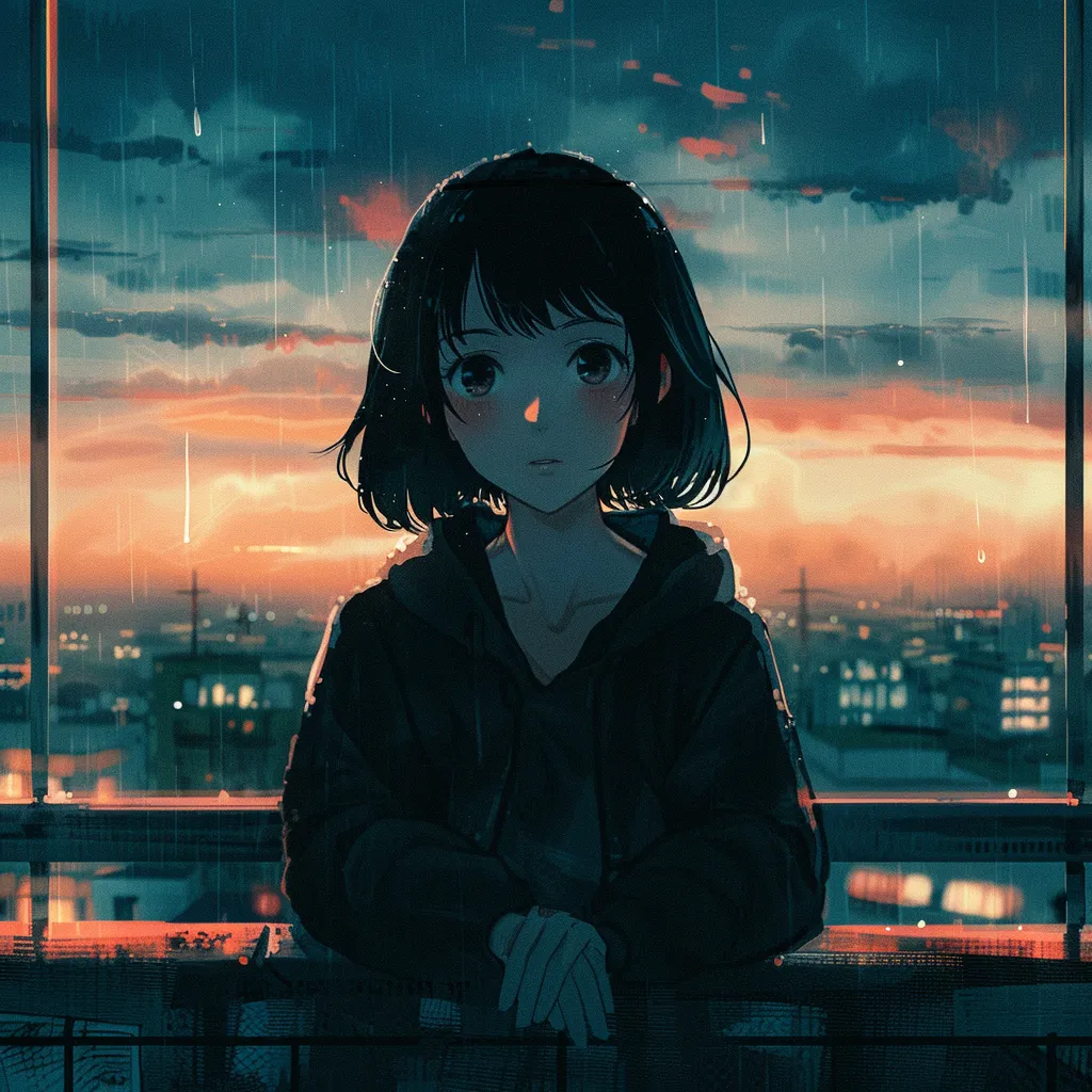 alone anime pfp lofi, rain, lonely, tokyo, ghibli