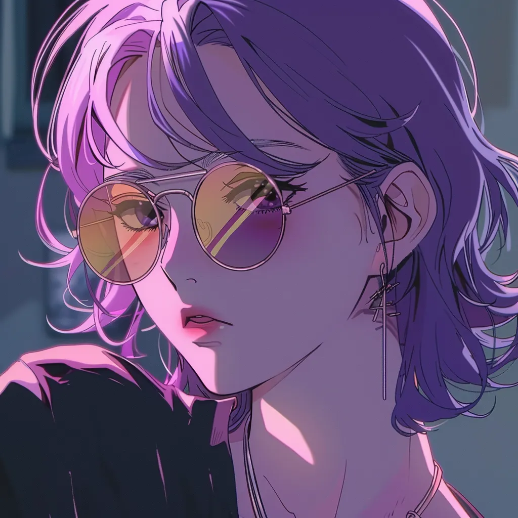 anime pfp glasses sunglasses, glasses, violet, vaporwave, aesthetic