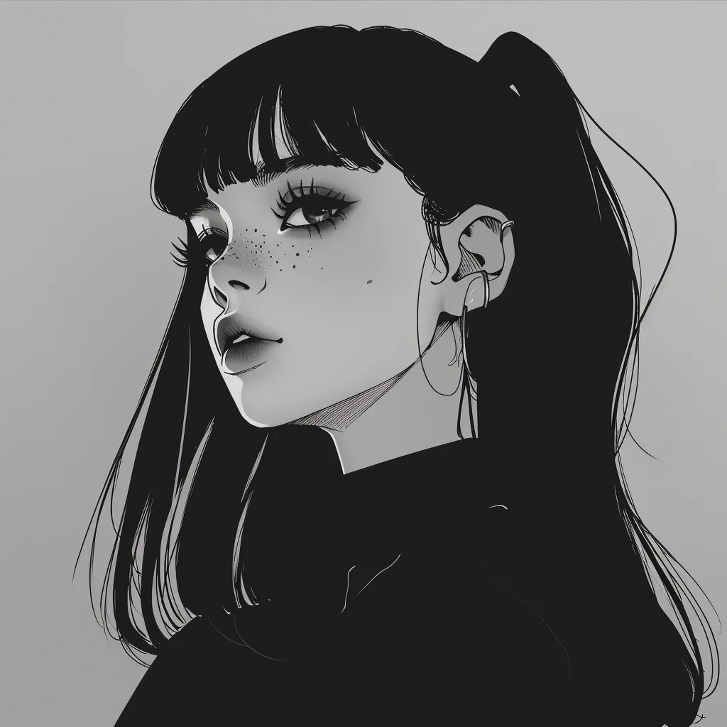 anime black and white pfp girl aesthetic