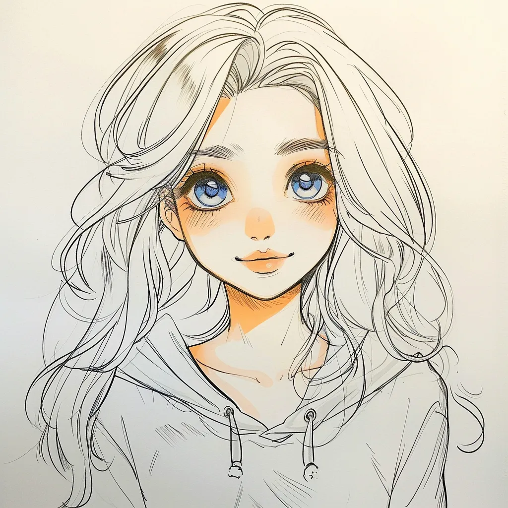 anime drawing pfp orihime, hoodie, drawing, girl, marin