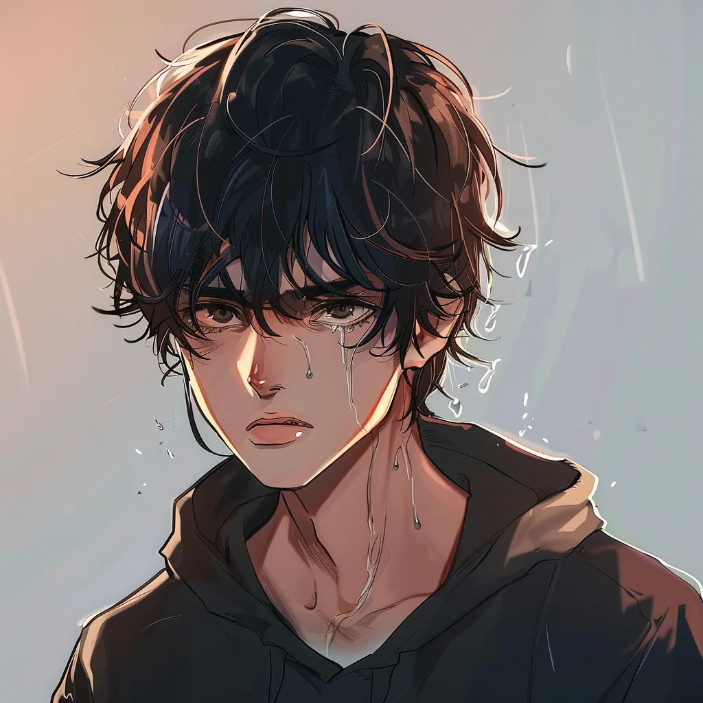 sweaty anime pfp eren, tear, stray, shattered, upset