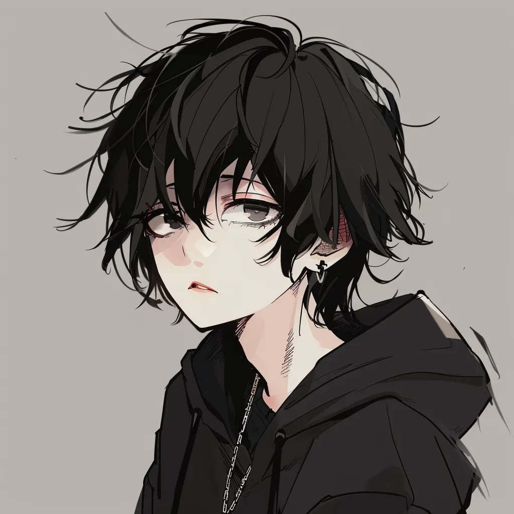 alt anime pfp omori, emo, muichiro, hoodie, goth