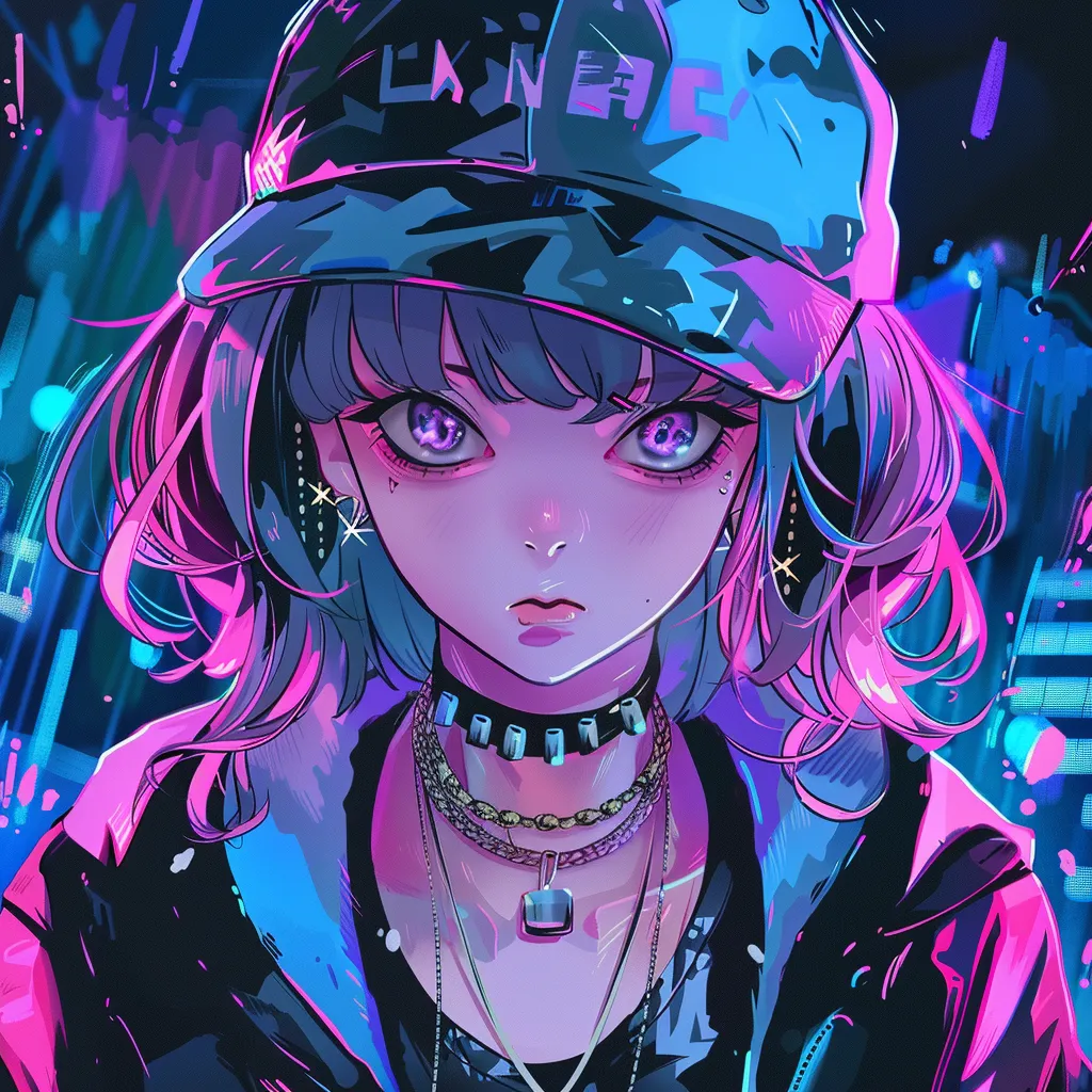 weirdcore anime pfp himiko, neon, uta, grunge, vaporwave