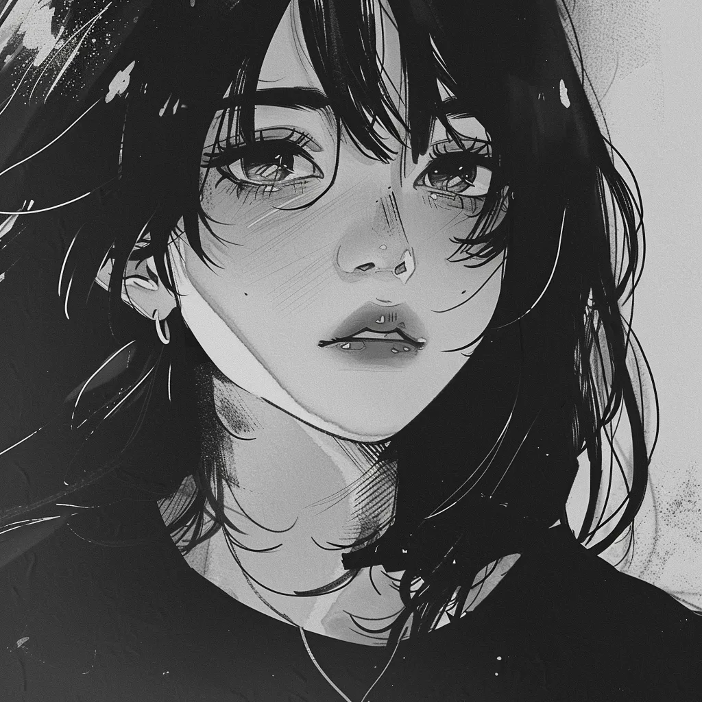 anime black and white pfp girl aesthetic