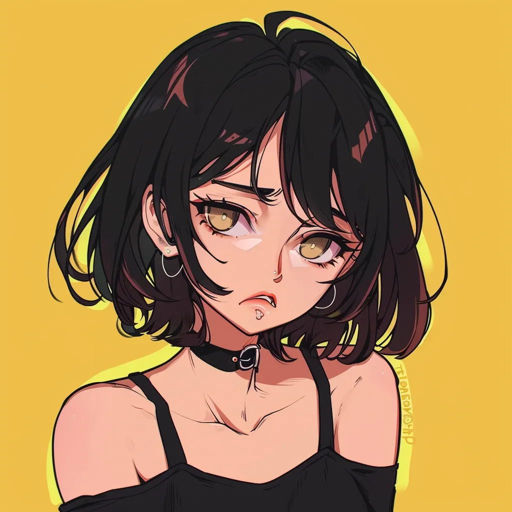 broken anime pfp girl, tired, yellow, study, nico