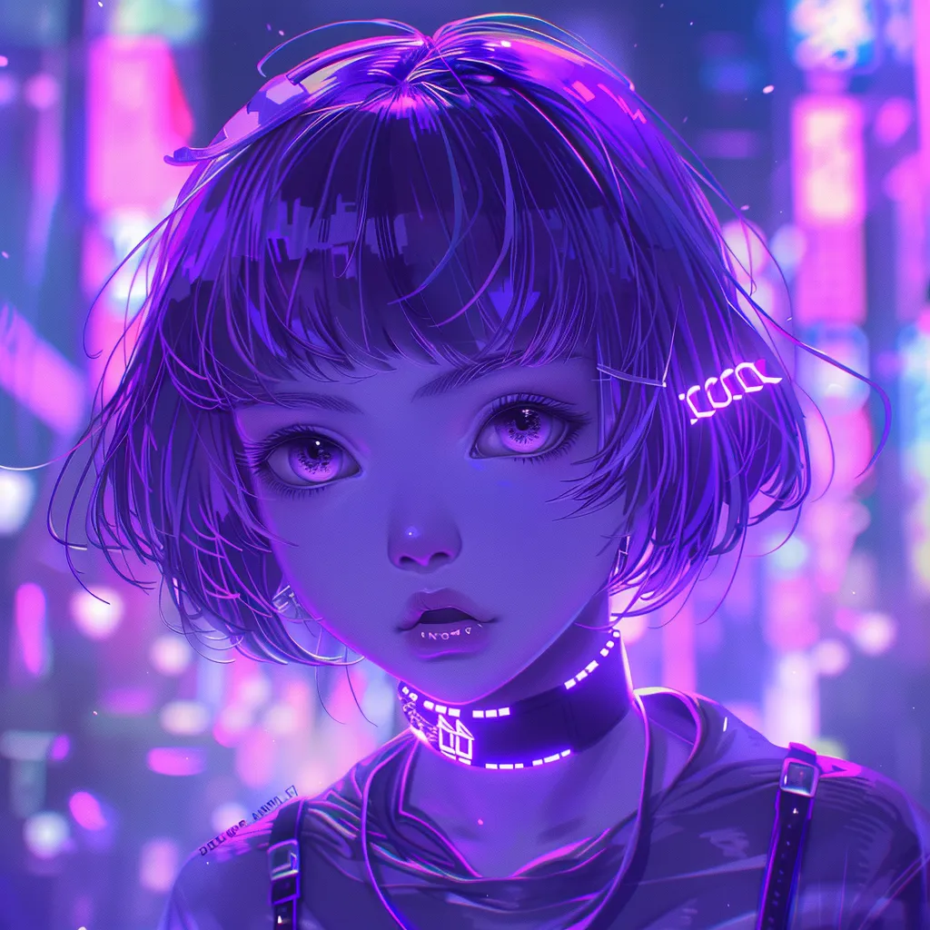 neon anime pfp violet, neon, omori, lofi, aesthetic