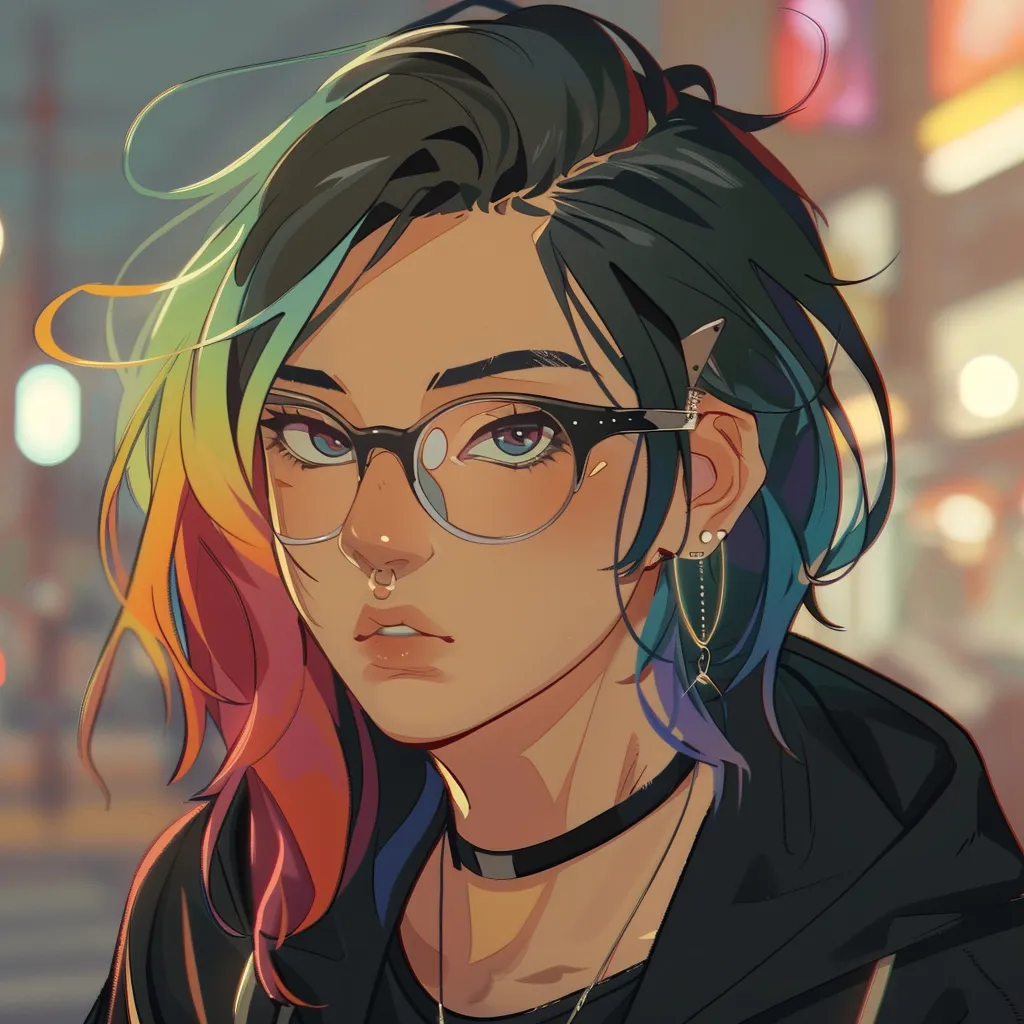non binary anime pfp glasses, girl, neon, unknown, nico