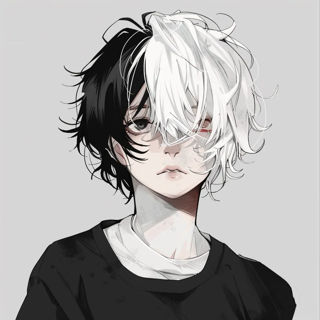 anime boy pfp black and white hair