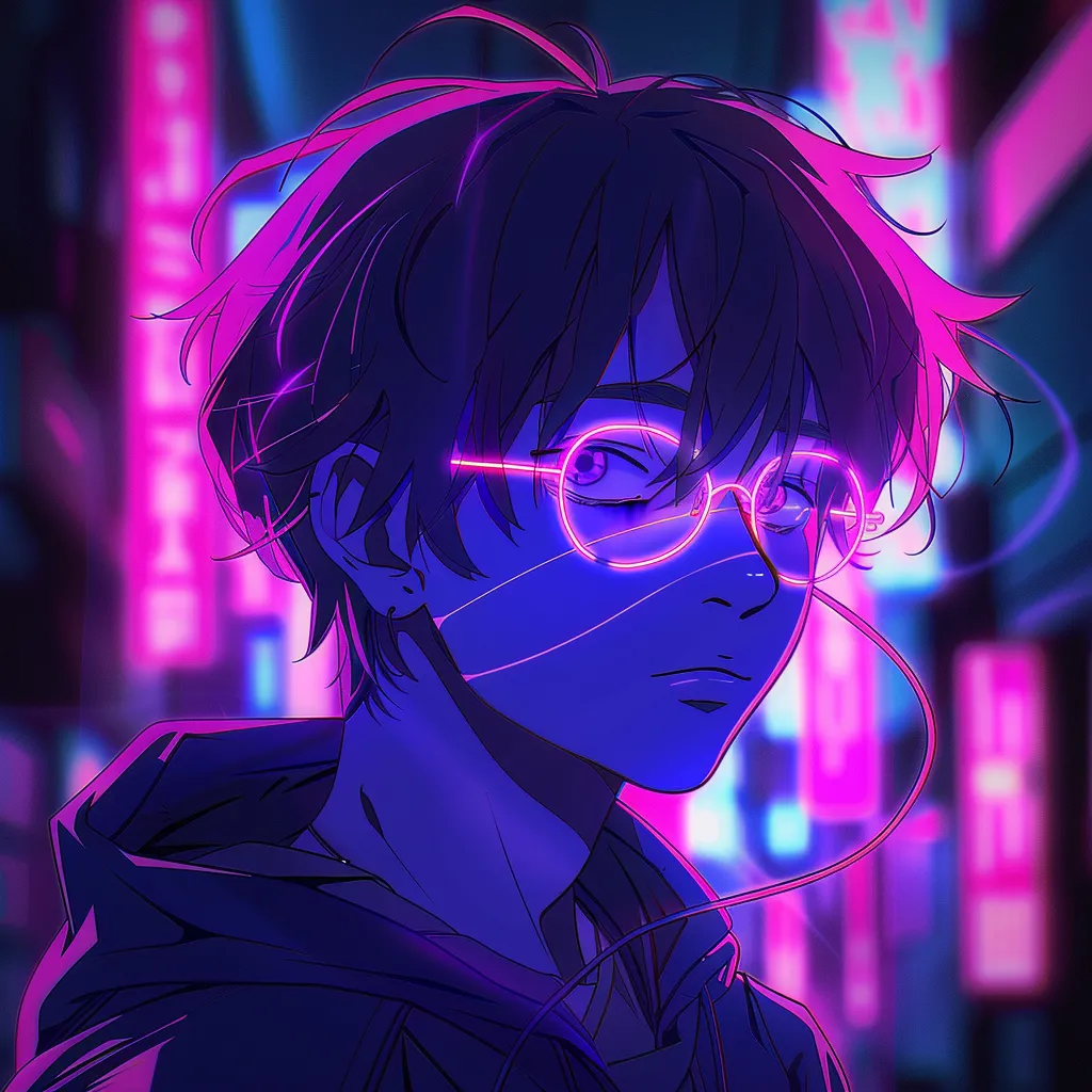 neon anime pfp neon, vaporwave, lofi, todoroki, glasses