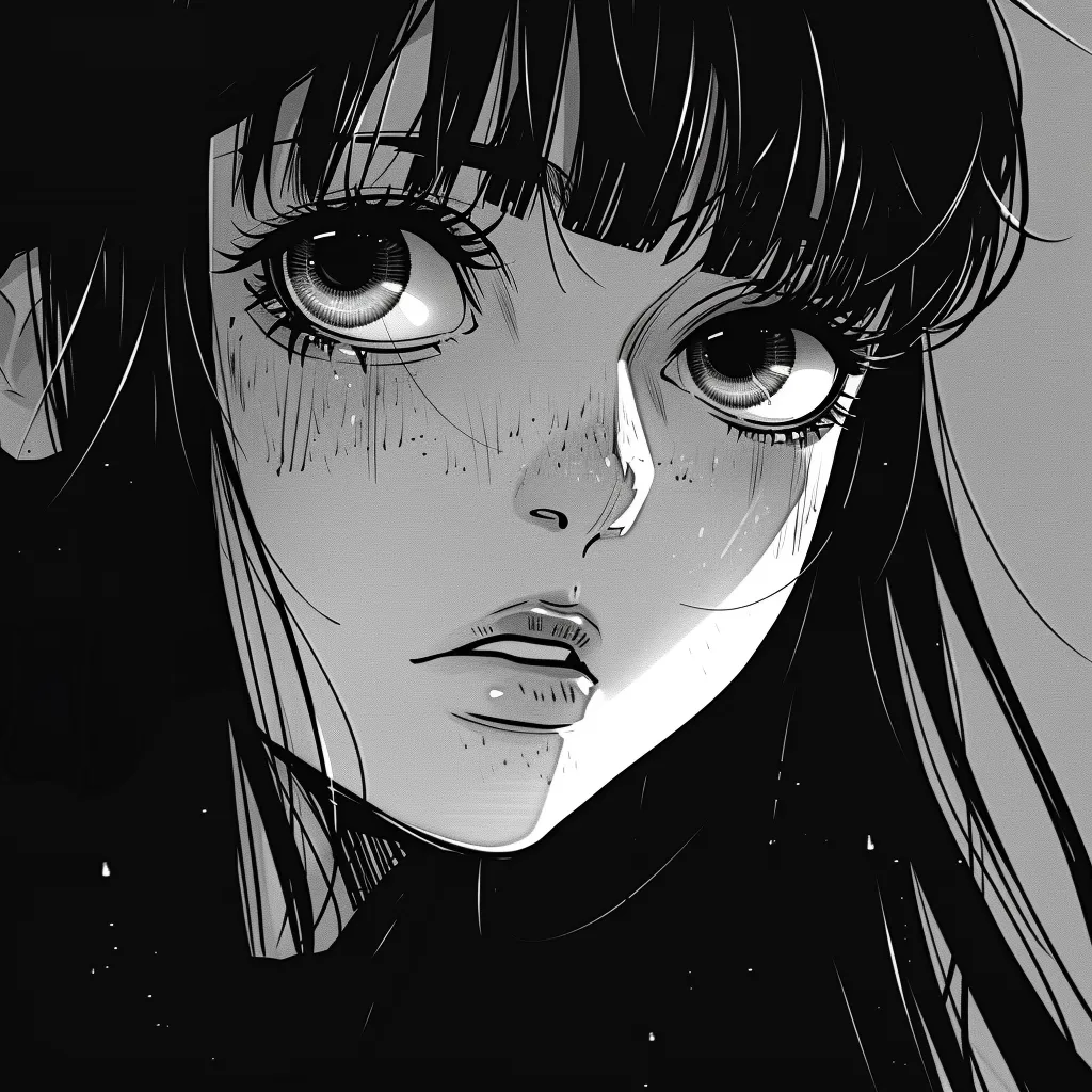 sad anime pfp black and white