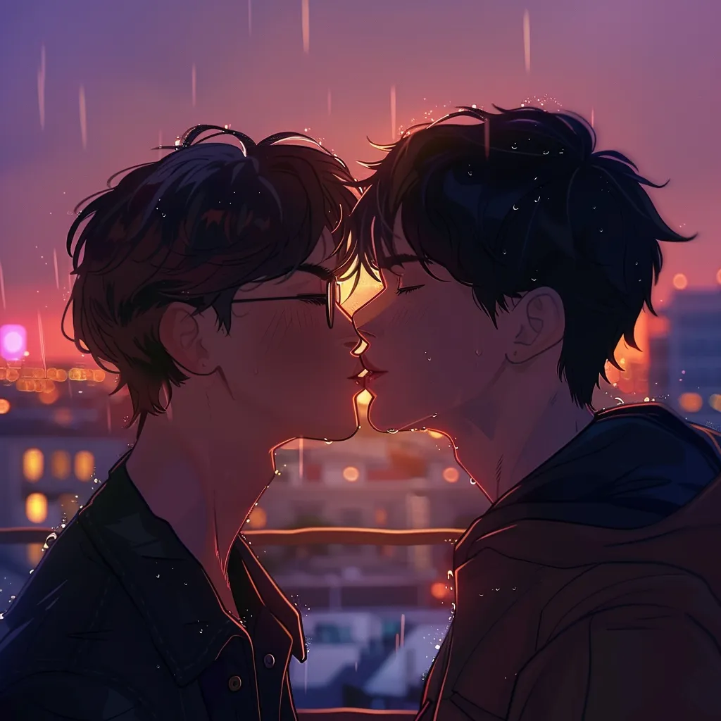 kissing anime pfp kissing, rain, lofi, glasses, tear