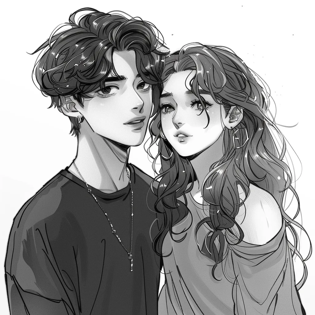 anime couple pfp black and white