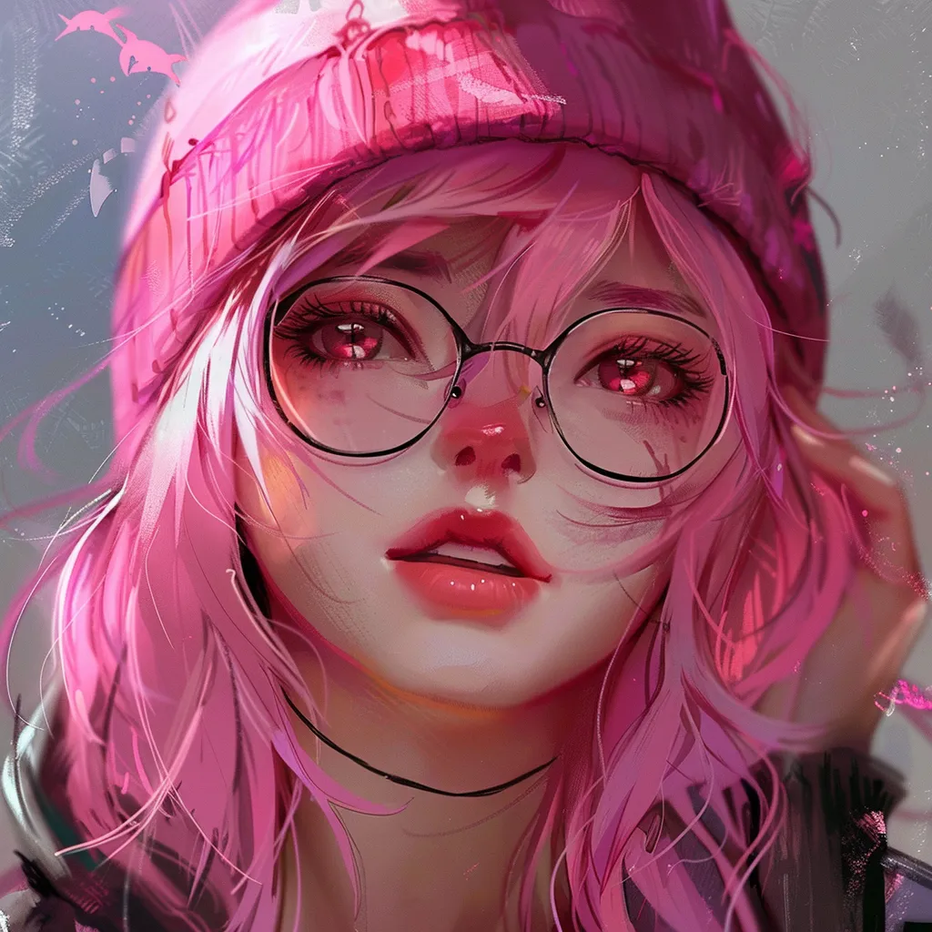 alt anime pfp pink, grunge, glasses, quinn, study