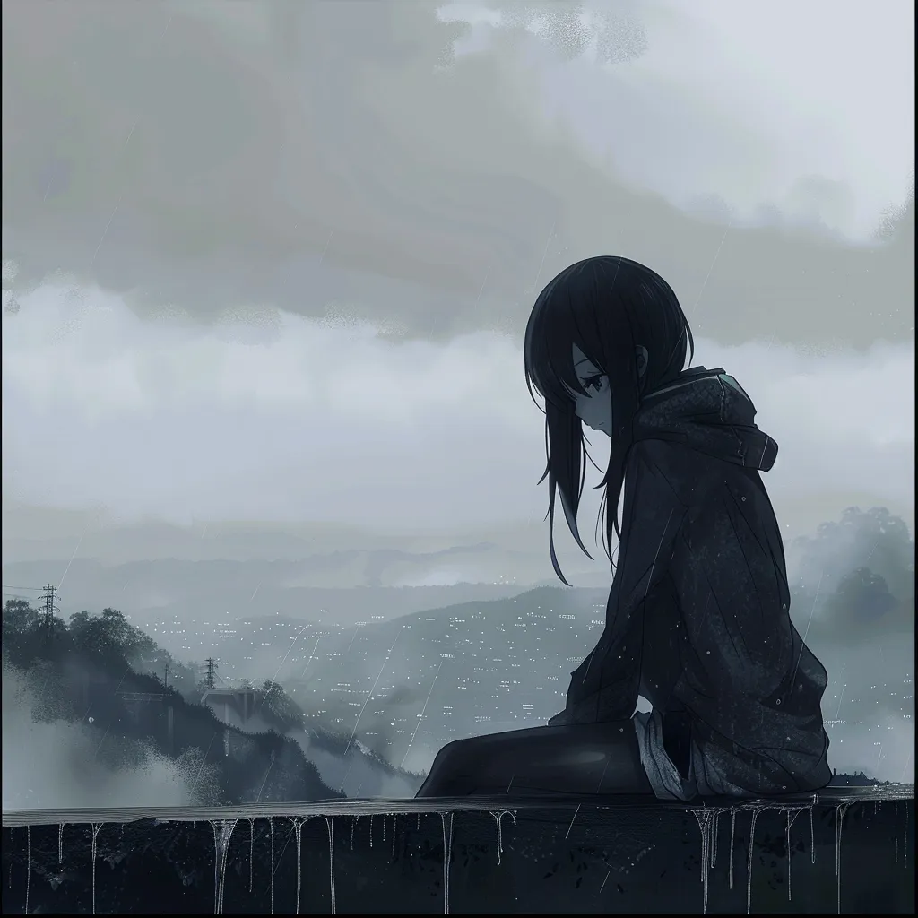 lonely anime pfp alone, lonely, rain, albedo, wanderer