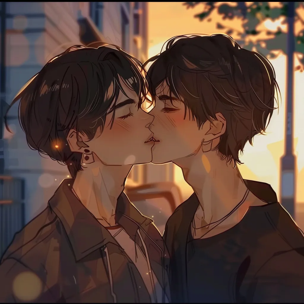 gay anime kissing pfp