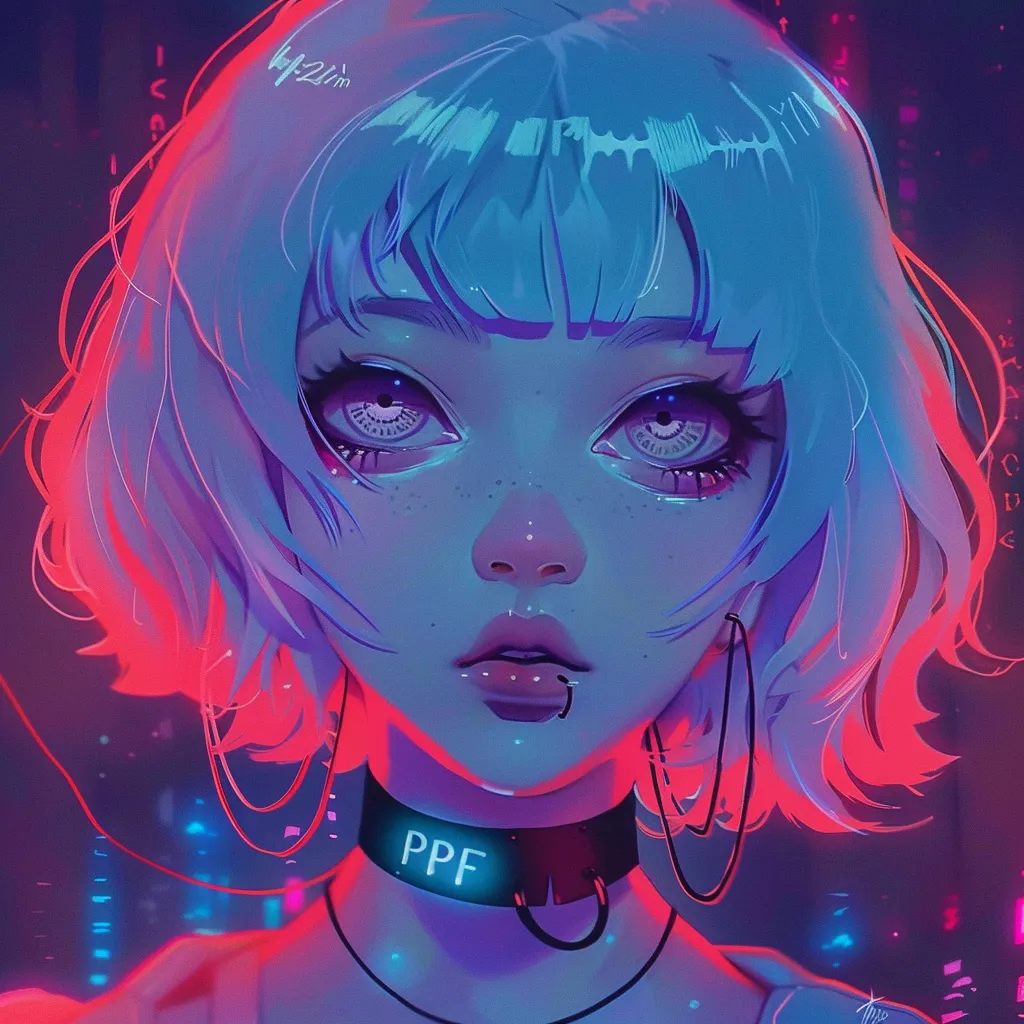 weirdcore anime pfp neon, violet, aesthetic, lofi, grunge