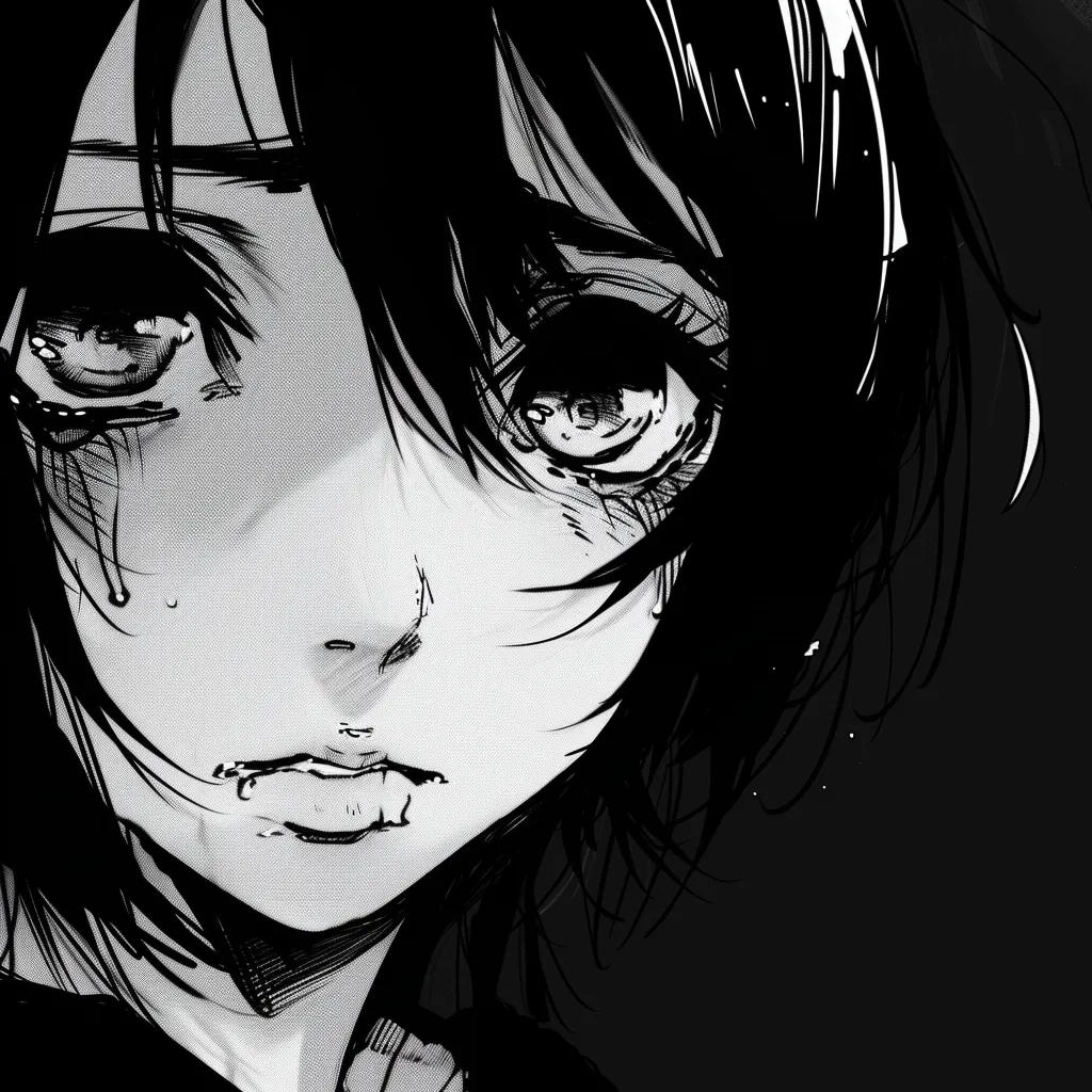 sad anime pfp black and white