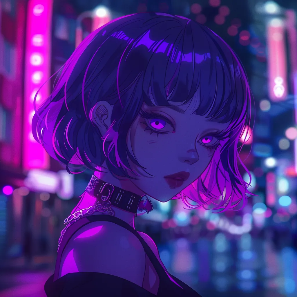 neon anime pfp neon, violet, aesthetic, tokyo, lofi