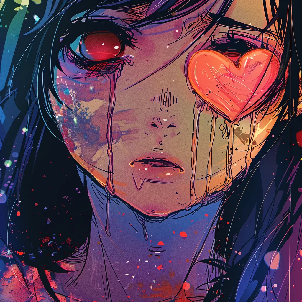 broken anime pfp tear, yandere, shattered, broken, emotion