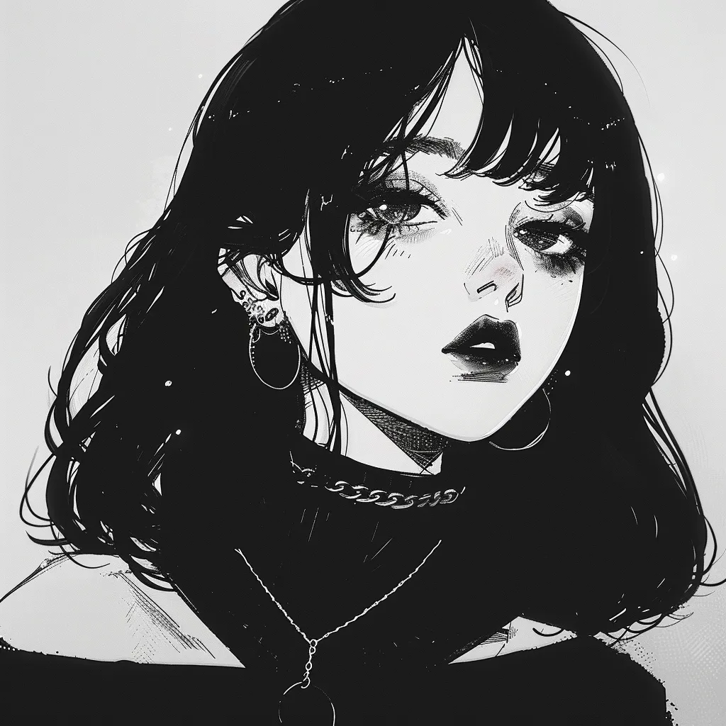 aesthetic black and white anime pfp girl
